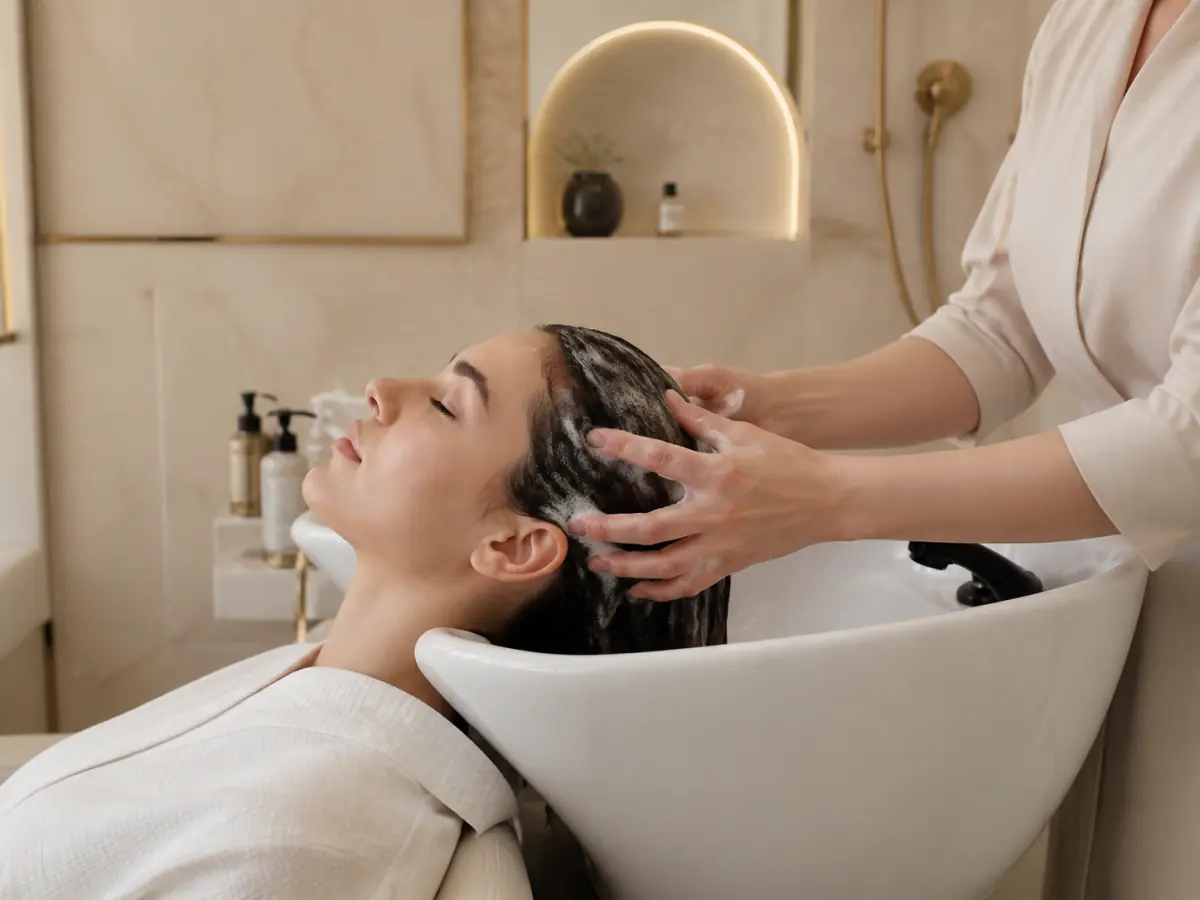 Restorative head spa scalp massage and hair wash ritual